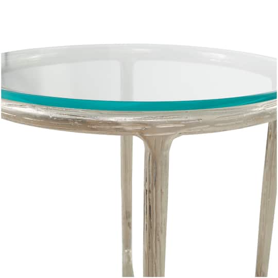 23" Aluminum Textured Accent Table with Glass Tabletop